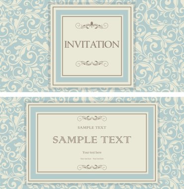 set of antique greeting cards, invitation with victorian ornamen clipart