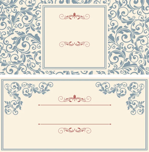 Set de tarjetas de felicitación antiguas, invitación con ornamen victoriano — Vector de stock