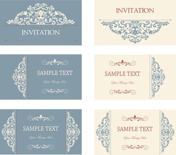 Set of six business cards with victorian pattern — Stock Vector