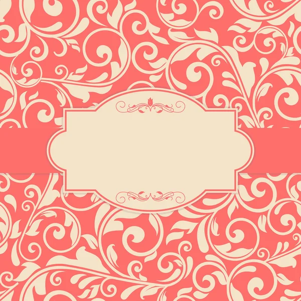 Vintage card with floral pattern on red background — Stock Vector