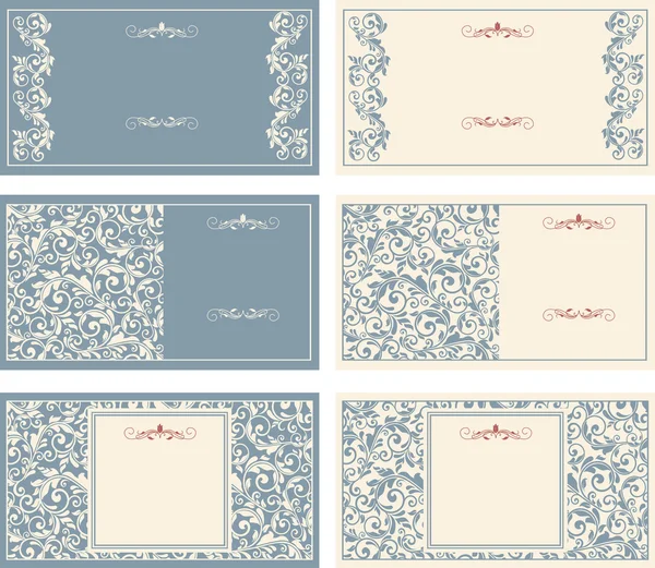 Set of six business cards with victorian pattern — Stock Vector