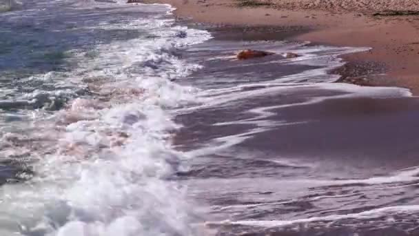 Gelombang Laut Dengan Busa Gulung Putih Pantai Berpasir Refleksi Matahari — Stok Video
