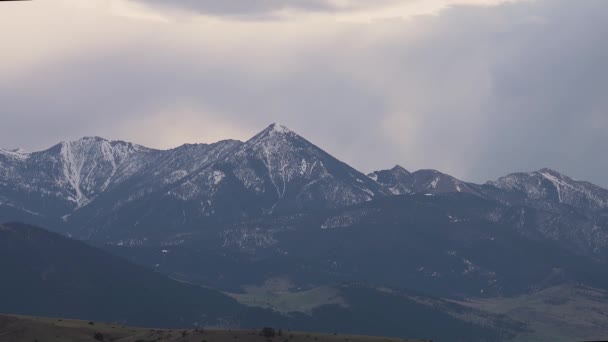 Mountains Snow Overgrown Wood Thick Clouds Mountains Montana Usa — Stock Video