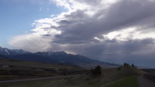 Mountains Snow Overgrown Wood Thick Clouds Mountains Montana Usa — Stock Video