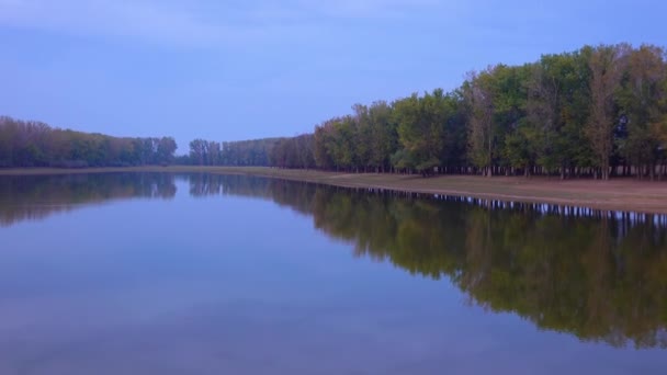 Reflectie Van Bomen Het Water Van Een Meertje Oekraïne — Stockvideo