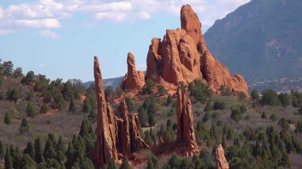 Erotyczne Formacje Czerwono Piaskowcowe Ogród Bogów Kolorado Springs Usa — Wideo stockowe
