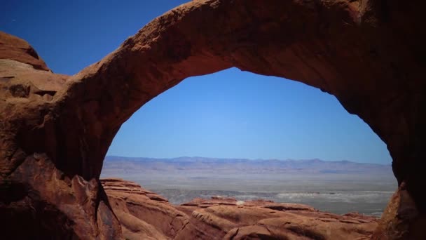 Oblique Uitzicht Double Arch Arches National Park Utah Moab Verenigde — Stockvideo