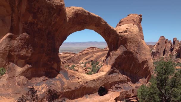 Oblique Uitzicht Double Arch Arches National Park Utah Moab Verenigde — Stockvideo