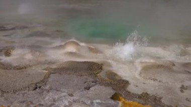 Kaynar su kaynayan gayzer. Büyük patlamalarla aktif gayzer. Yellowstone Ulusal Parkı, Wyoming, ABD