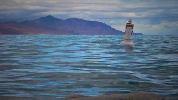 Parque Estatal Great Salt Lake Boya Navegación Balancea Sobre Agua — Vídeos de Stock