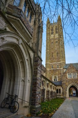 PRINCETON, NJ USA - NOVEMBER 12, 2019: Holder Hall binasının avlusu ve genel manzarası, mimari öğeleri. Princeton Üniversitesi, Princeton, New Jersey ABD