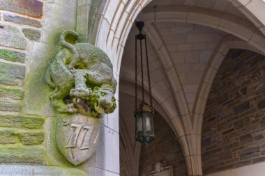 PRINCETON, NJ USA - 12 Kasım 2019: eğitim binasındaki mimari unsurlar. Princeton Üniversitesi, Princeton, New Jersey ABD