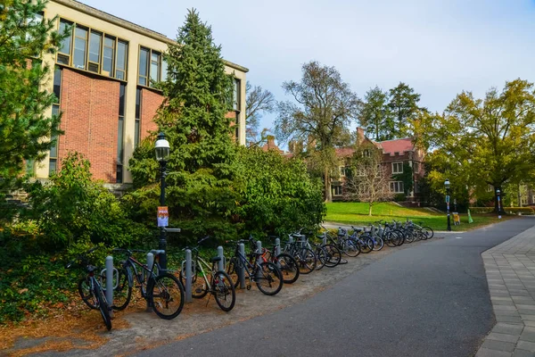 Princeton Usa November 2019 Studenter Cyklar Nära Utbildningsbyggnaden Vid Princeton — Stockfoto