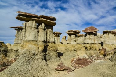 Farmington, New Mexico yakınlarındaki San Juan 'da Ah-Shi-Sle-Pah Yaban Hayatı Çalışma Alanında erozyonun oluşturduğu garip kumtaşı oluşumları.. 