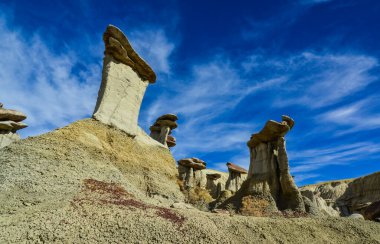 Farmington, New Mexico yakınlarındaki San Juan 'da Ah-Shi-Sle-Pah Yaban Hayatı Çalışma Alanında erozyonun oluşturduğu garip kumtaşı oluşumları.. 