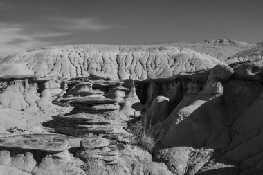 Farmington, New Mexico yakınlarındaki San Juan 'da Ah-Shi-Sle-Pah Yaban Hayatı Çalışma Alanında erozyonun oluşturduğu garip kumtaşı oluşumları.. 
