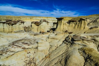 Farmington, New Mexico yakınlarındaki San Juan 'da Ah-Shi-Sle-Pah Yaban Hayatı Çalışma Alanında erozyonun oluşturduğu garip kumtaşı oluşumları.. 