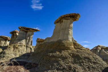 Farmington, New Mexico yakınlarındaki San Juan 'da Ah-Shi-Sle-Pah Yaban Hayatı Çalışma Alanında erozyonun oluşturduğu garip kumtaşı oluşumları.. 