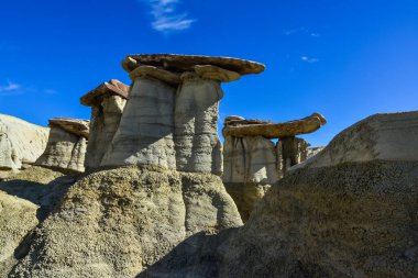 Farmington, New Mexico yakınlarındaki San Juan 'da Ah-Shi-Sle-Pah Yaban Hayatı Çalışma Alanında erozyonun oluşturduğu garip kumtaşı oluşumları.. 