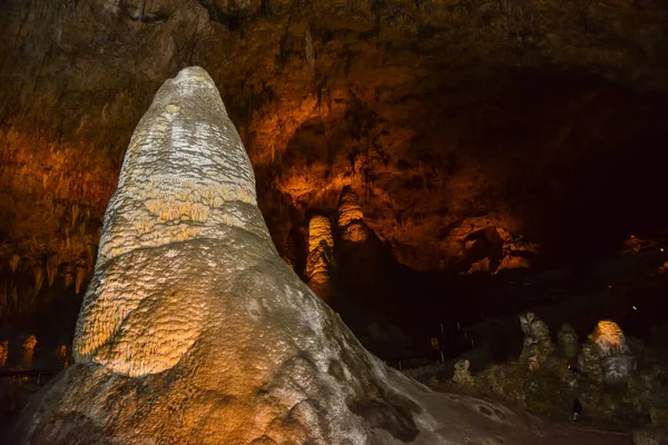 Calcite Des Criques Stalactites Stalagmites Dans Grandes Salles Souterraines Parc — Photo