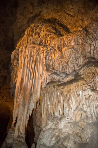 Calcite Des Criques Stalactites Stalagmites Dans Grandes Salles Souterraines Parc — Photo