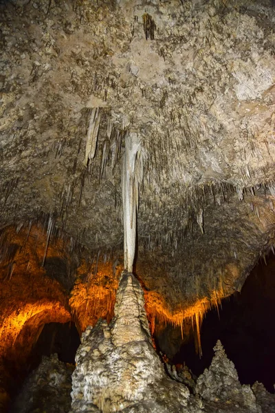 Calcite Des Criques Stalactites Stalagmites Dans Grandes Salles Souterraines Parc — Photo