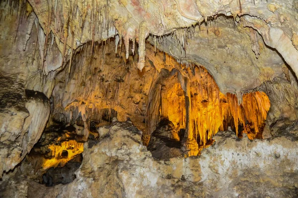 Calcite Des Criques Stalactites Stalagmites Dans Grandes Salles Souterraines Parc — Photo