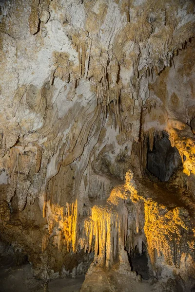 Calcite Des Criques Stalactites Stalagmites Dans Grandes Salles Souterraines Parc — Photo