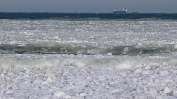 Frozen Black Sea Chunks Blocks Sea Ice Swaying Water Coast — Stock Video