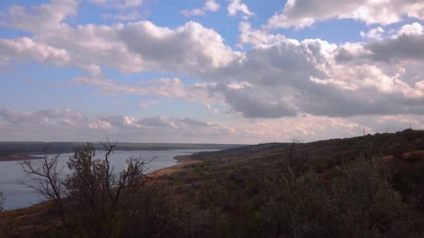 Nubes Lluvia Blanca Sobre Estuario Tiligul Ucrania — Vídeos de Stock