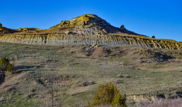 Geologiczny Krajobraz Kamienno Glinowy Góry Skały Wieczorem Zachodzie Słońca Dakota — Zdjęcie stockowe