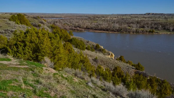 Dolina Powoli Płynącą Rzeką Blask Słońca Montana Natura — Zdjęcie stockowe