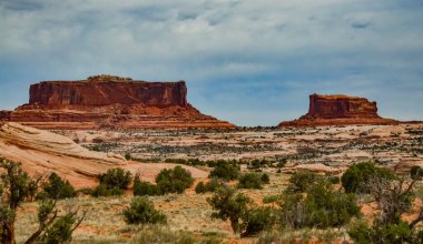 Erozyon kırmızı kayalar. Canyonlands Ulusal Parkı Utah 'ta Moab, ABD yakınlarındadır.