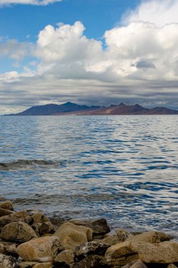 Hipersalin gölünün kıyısı. Great Salt Lake Eyalet Parkı. Utah ABD
