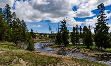 Wyoming, ABD 'deki Yellowstone Ulusal Parkı vadisinde sıcak su bulunan bir nehir.