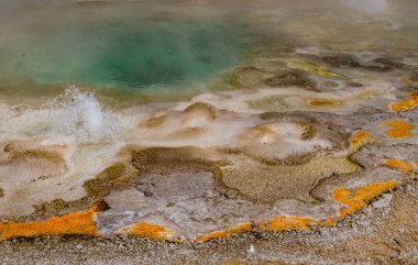 Kaynar su kaynayan gayzer. Büyük patlamalarla aktif gayzer. Yellowstone NP, Wyoming, ABD