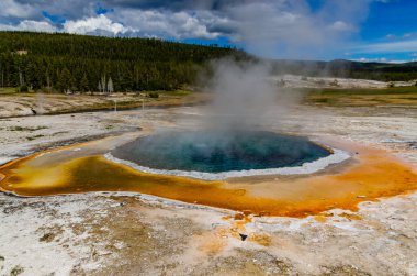 Kaynar su kaynayan gayzer. Büyük patlamalarla aktif gayzer. Yellowstone Ulusal Parkı, Wyoming, ABD