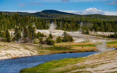 Wyoming, ABD 'deki Yellowstone Ulusal Parkı vadisinde sıcak su bulunan bir nehir.