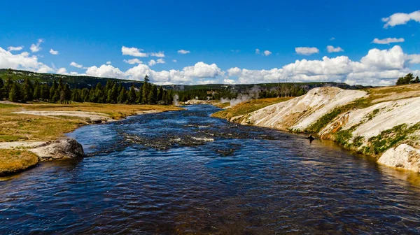 River with warm water in the valley of the Yellowstone National Park, USA