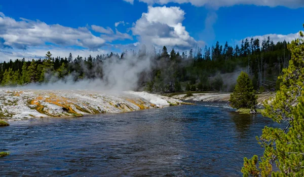 River with warm water in the valley of the Yellowstone National Park, Wyoming USA