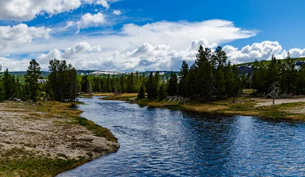 River with warm water in the valley of the Yellowstone National Park, Wyoming USA