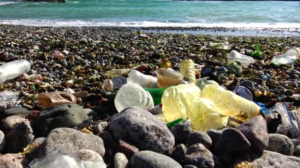 Ucrania Odessa Octubre 2019 Problema Ecológico Basura Plástica Mar Orilla — Vídeos de Stock