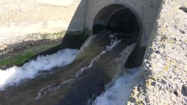 Vattenförorening Smutsigt Vatten Från Reningsverk Rinner Genom Ett Rör Sluten — Stockvideo