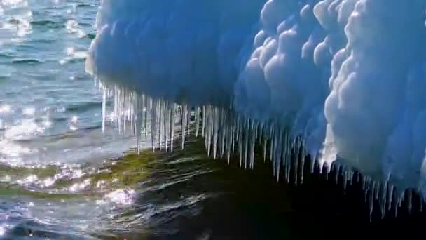 Buz Saçakları Donmuş Karadeniz Ukrayna Parlıyor — Stok video
