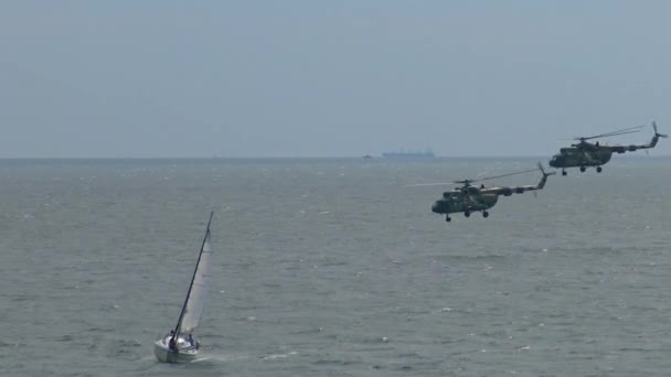 Ukraine Odessa Août 2021 Hélicoptères Défilé Militaire Des Navires Honneur — Video