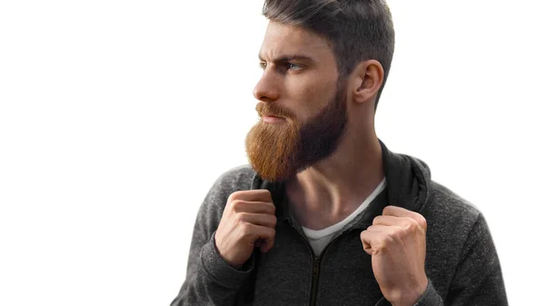 Retrato Brutal Hombre Hipster Barbudo Aislado Sobre Fondo Blanco Copiar — Foto de Stock