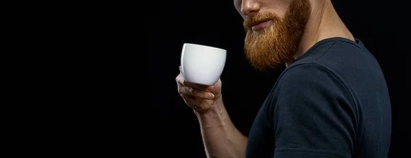 Mükemmel saç modeli içme espresso adam sakallı — Stok fotoğraf