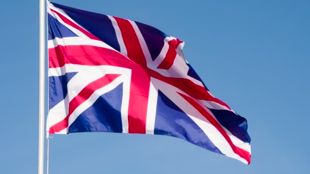 British Flag Lit Door Zon Big State Flag Wordt Verlicht — Stockvideo