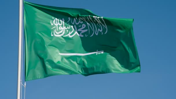 사우디아라비아의 Flag Saudi Arabia Lit Sun 국가의 국기는 태양에 조명되며 — 비디오