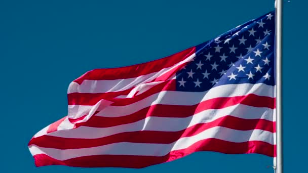 American Flag Rippling Wind Grande Bandeira Estado Iluminada Pelo Sol — Vídeo de Stock